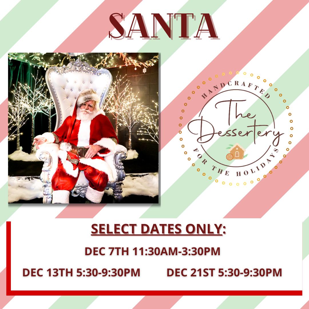 a photo of Santa with dates and times listed below