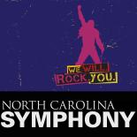 Graphic with silhouette of man and text stating, "We will rock you"